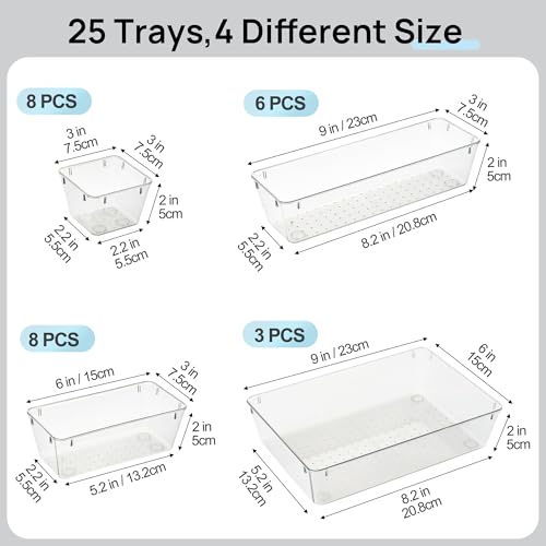 Image of Vtopmart 25 PCS Office Desk Drawer Organizers Set, 4-Size Versatile Plastic Drawer Organizer Trays, Storage Bins for Desk Accessories Office Organizers and Storage, Bathroom, Makeup, Vanity