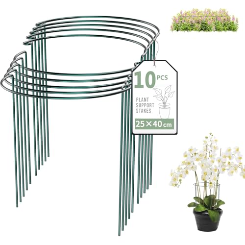 10Pcs 10'' x 16'' Plant Support Stakes, Metal Plant Cages & Supports,Large Strong Metal Garden Plant Supports for Outdoor Plants Peonies Monstera Hydrangea Rose Tomatoes Peony (25×40cm)