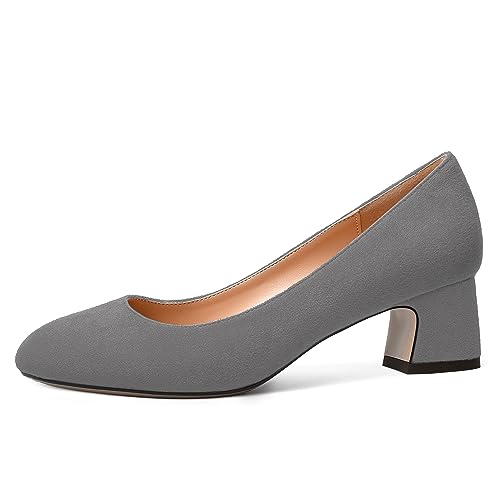 MODENCOCO Womens Suede Slip On Comfortable Formal Round Toe Office Chunky Low Heel Pumps Dress Shoes 2 Inch2