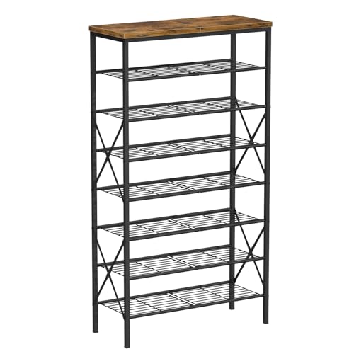 MILEFA 8 Tiers Tall Shoe Rack Organizer, Large Capacity Shoe Rack Holds 32 Pairs of Shoes, Durable and Stable, Adjustable Metal Shelf Stackable Shoe Shelf for Entryway, Hallway, Living Room, Closet