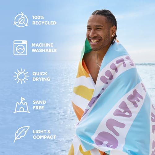 Dock & Bay Beach Towel - Quick Dry, Sand Free - Compact, Lightweight - 100% Recycled - Includes Bag - Vitamin Sea - Large (160x90cm, 63x35)