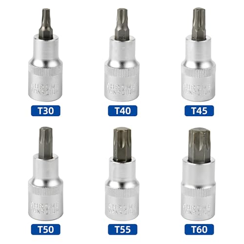 Image of DAKCOS Torx Bit Socket Set, 1 /2 inch Drive, 6pcs Star Bit Socket Set, T30 - T60