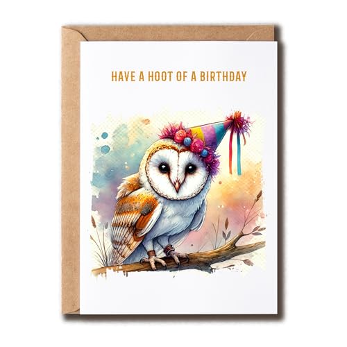 ABNSDesigns Have A Hoot Of A Birthday Card - Cute Owl Greeting Card - Punny Congratulations - Happy 