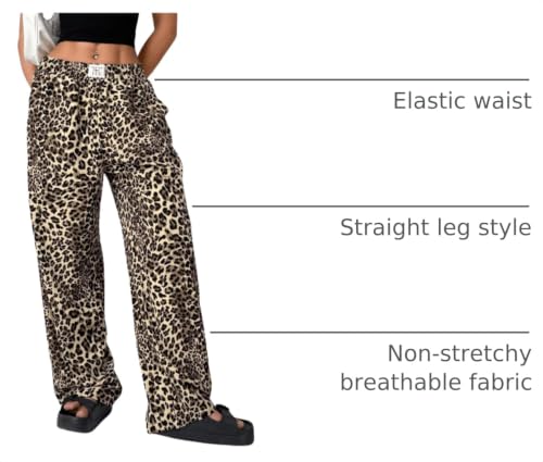 Image of RoseSeek Women's Letter Leopard Print Y2K Straight Elastic Waist Leg Pants