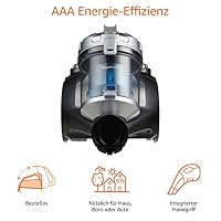 Amazon Basics Zylinder-Staubsauger, leistungsstark, kompakt und leicht, ohne Beutel, für Hart- und Teppichböden, HEPA-Filter, 700 W, 1,5 l, EU, Schwarz/Blau – Ansicht 2