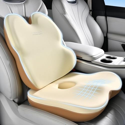 Image of Coverado Lumbar Support Pillow and Seat Cushions for Office Chairs, Memory Foam Orthopedic Coccyx Cushion for Tailbone Pain Cushion Pillow & Back Pain Pressure Relief Seat Cushion Coffee&Beige