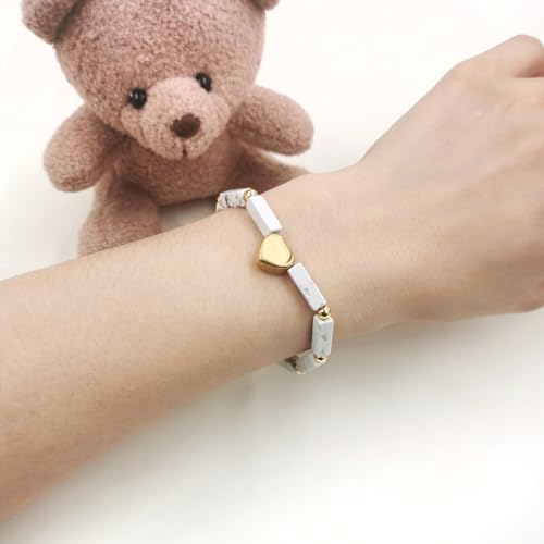 Image of Cuboid Love Elastic Bracelet, Crystal Energy Stone Anxiety Relief Yoga Jewelry for Women Male (Heart-shaped Charm Can Be Customized Name)