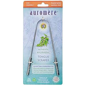 Auromere Tongue Cleaner, Ancient Oral Hygiene, Eco Friendly, Zero Waste, Stainless Steel, Eliminate Bad Breath (1 Pack)