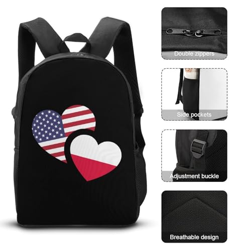 Poland U.S. Flag Classic Backpack Lunch Bag Pencil Case 3 Piece Set Travel Daypack3