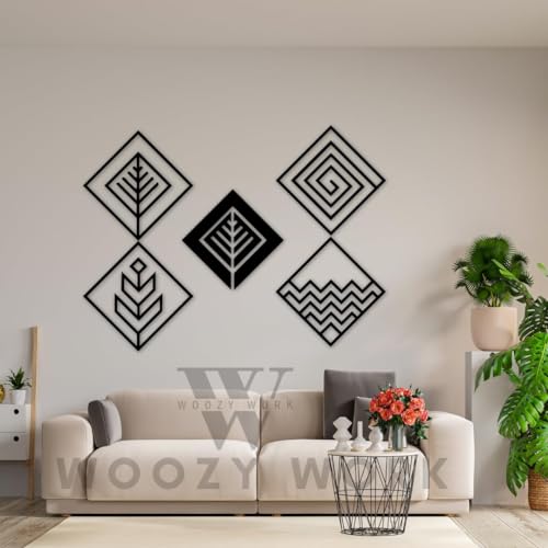 Image of woozy work Wood Four Abstract Figures Wall Sculpture Wall Decor For Home Decor | Handcrafted Luxury Drawing Room | Hotel | Restaurant | Office Black Hanging Art Home Decor, 30 Cm