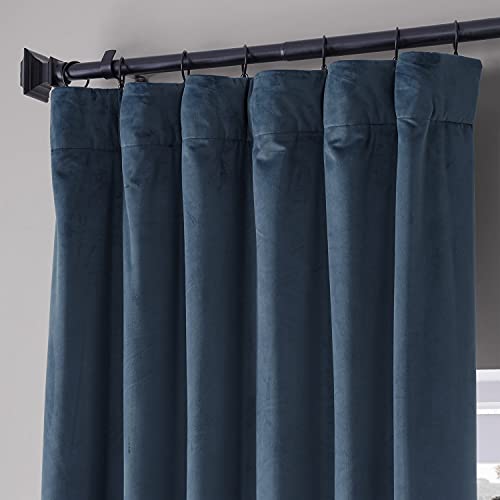 Image of HPD Half Price Drapes Signature Plush Velvet Blackout Curtains for Bedroom (1 Panel), 50W X 96L Hotel Black Out Curtains for Living Room, Thermal Insulated Blackout Curtains for Windows, Varsity Blue