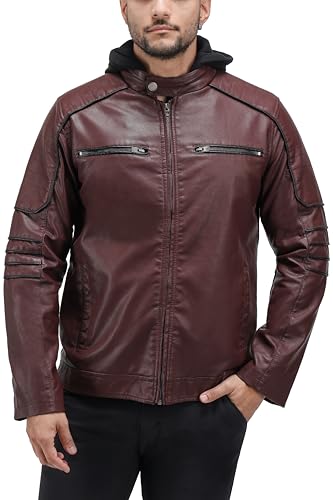 Image of X-Ray Men's Slim Fit Faux-Leather Moto Jacket with Removable Hood