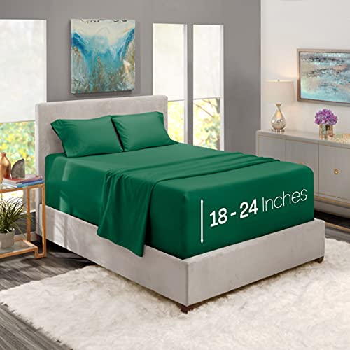 Image of Nestl Full Bed Sheet Set - Dark Green - 4-Piece Extra Deep Pocket | Instantly Soft, Night-One Ready (No Wash Required). Fits Extra Deep Pockets up to 24 Inches, 360-Degree Elastic Grip