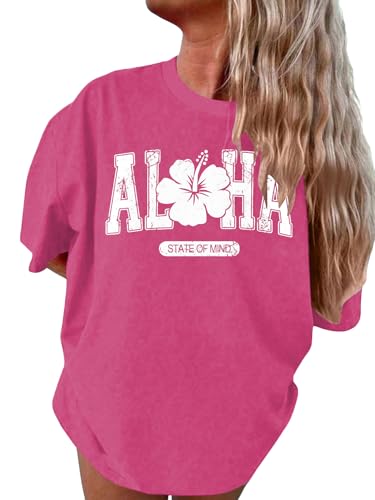 Image of SHENHE Girl's Summer Hawaiian Shirt Aloha Tropical Graphic Cute Crewneck Short Sleeve T Shirts Teen