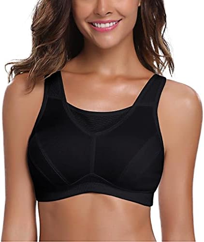 WingsLove High Impact Sports Bras for Women Full Coverage Wirefree Non Padded Workout Bras Full Support Plus Size Bra(Black,36DD)