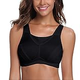WingsLove High Impact Sports Bras for Women Full Coverage Wirefree Non Padded Workout Bras Full Support Plus Size Bra(Black,38DD)