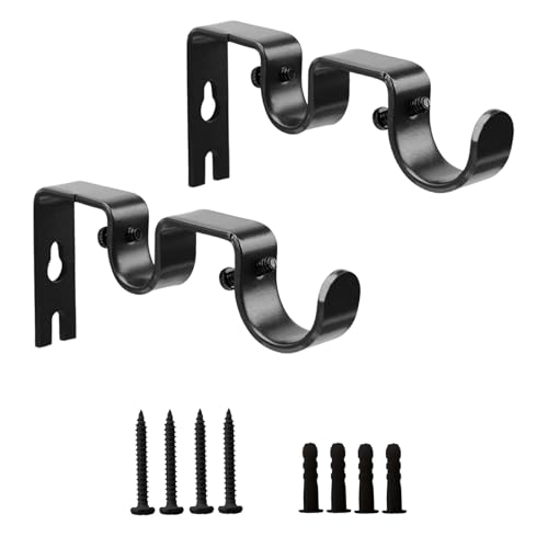 Shonmogar Double Curtain Rod Bracket,2 Pack Metal Curtain Rod Hooks for Wall,Sturdy Curtain Rod...