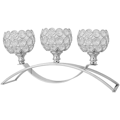 Vidisan Silver Crystal Candle Holders,3 Arms Table Candelabras,Buffet Cabinet Candelabra Ornaments Table Centerpieces for Wedding,Christmas Decorations,Home Decor, Thanksgiving Cover