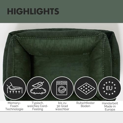 PAW WOW Anton Hundebett | Orthopädisches Hundebett | Hundekörbchen für kleine und mittelgroße Hunde (Olive, 85x65cm)