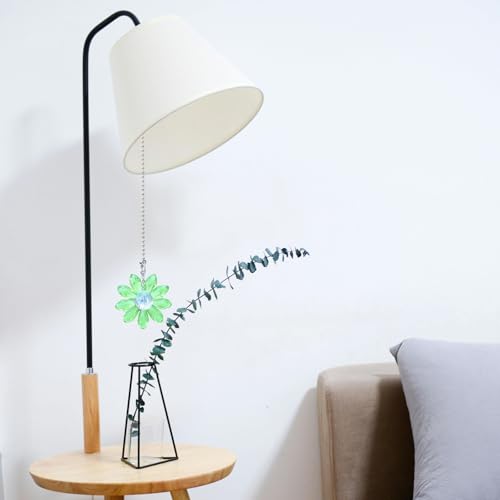 Image of LEFERS Ceiling Fan Pull Chain, 2 Pieces 1.8 inch Crystal Glass Flower Pendants with 24 inch Ceiling Fan Chain Extender and Connector (Green)