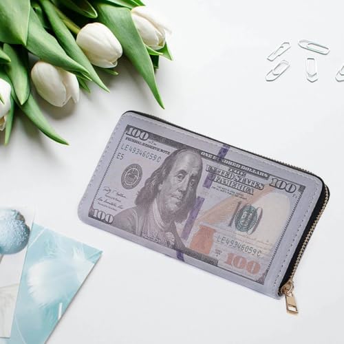 Funny Money Printed Leather Wallet, Cute Cash Coin Pocket Credit Card Holder with Zipper Coin Purse for Women Men2