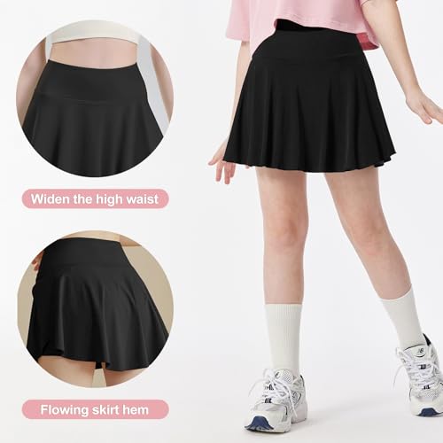 ZukoCert Girls Athletic Skort, Tennis Skirt for Girls with Spandex Shorts, Lightweight Kids Black Tennis Skirts with Pockets4