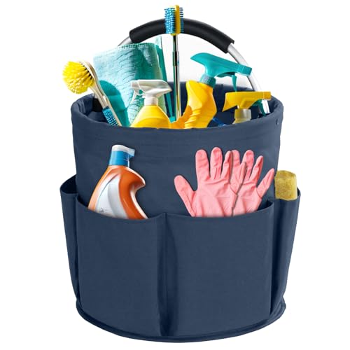 Bototack Foldable Storage Basket, Cleaning Caddy Organiser with Handle, 17L Portable Multi Cleaning Bucket Bag for Home, Garden (Dark Blue)
