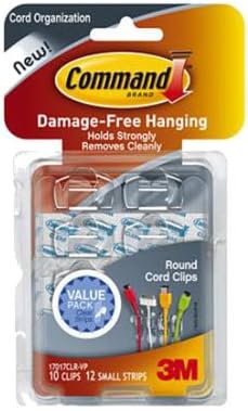 Command Strips 17017clr-10es Clear Round Cord Clips 10 Count With...