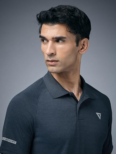 Image of TECHNOSPORT Men's 100% Polyester Slim Fit Self-Design Half Sleeve Polo T-Shirt with Double Cool, SPF50+ Properties for Gym, Workout 7 Regular Use
