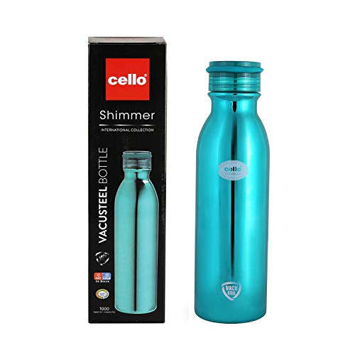 Cello Shimmer Stainless Steel Double Walled Water Bottle | Hot & Cold Water Flask | 600ml | 1 Unit | Blue - Image 10 thumbnail