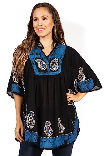 Sakkas Amori V-Neck Embroidery Poncho Top/Cover Up