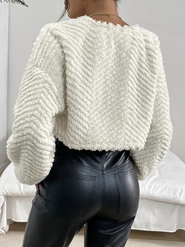 Verdusa Women's Fuzzy Crop Cardigan Long Sleeve Open Front Flannel Shrug Bolero2