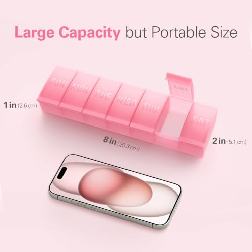Image of Barhon Large Pill Organizer Weekly, Vitamin Case Box Large Capacity Compartments, 7 Day Pill Containers for Medicine Supplements Fish Oil, Beige