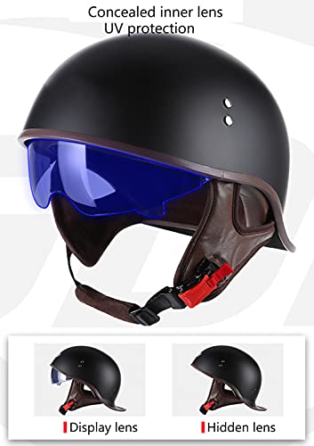 Hanhua Adult Men Women Helmets Motorcycle Half Helmet German Style Dot/Ece Approved With Uv Visor, Matte Black #TOP4