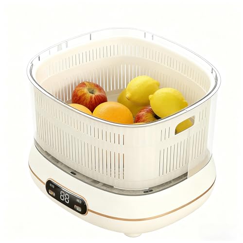 KRQDBCZ Máquina automática de Limpieza de Frutas y Verduras, máquina automática de Lavado y desinfección de Verduras, Limpieza Profunda y Ahorro de Tiempo, Gadget de Cocina Blancos (White)