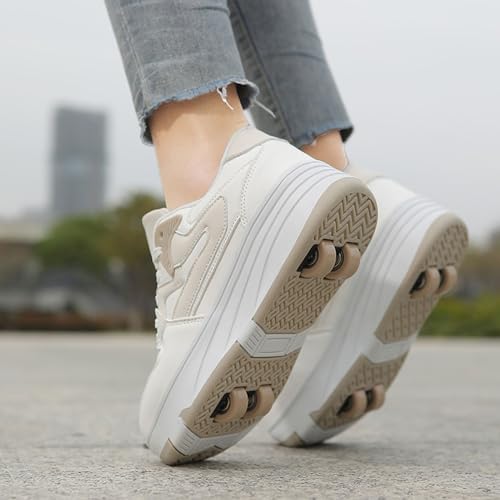 Kids Roller Shoes Boy Girl Sneakers, Street Fashions Skateboarding Shoe Parkour Shoes with 4-Wheels Unisex Retractable Skating Shoes for Outdoor Sports Walking4