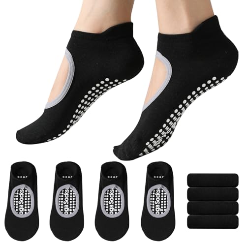 Dodulifc Pilates Socks with Grips for Women,Non Slip Socks,Yoga Socks 4 Pairs for Pilates, Barre, Hospital, Workout,Gifts