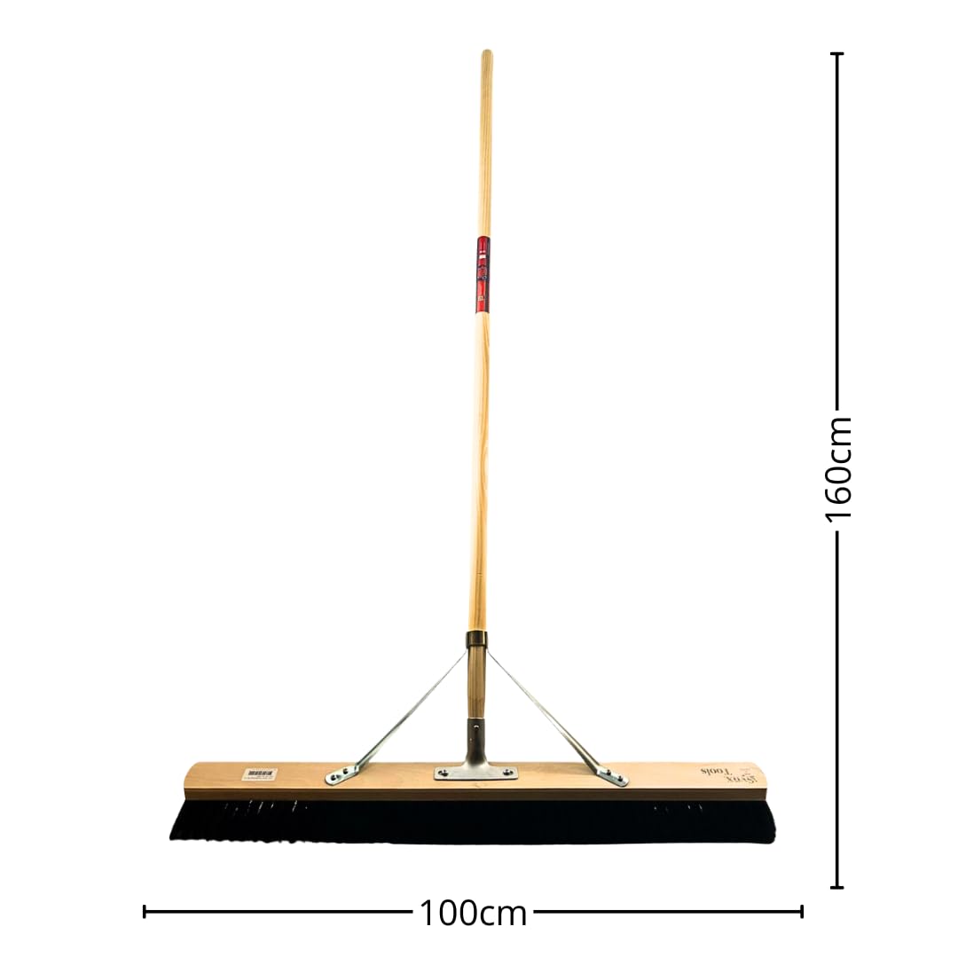 Hallenfeger 100cm mit Stiel, Rosshaarbesen mit weichen Borsten, Besen mit Stiel für Innenbereiche, Kehrbesen und Stubenbesen, Hausbesen Schwarz mit Holzstiel