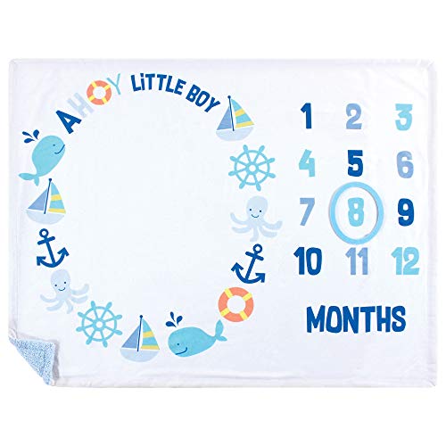 Image of Hudson Baby Unisex Baby Plush Holiday and Milestone Blanket, Ahoy Nautical, One Size