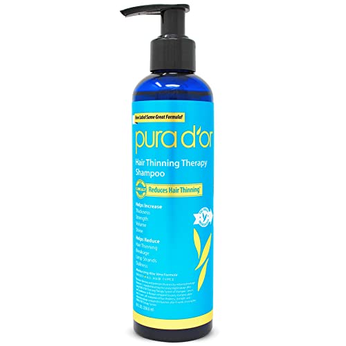 PURA D'OR 8 Oz Hair Thinning Therapy Biotin Shampoo - ORIGINAL Scent - CLINICALLY TESTED Effective Results, Herbal Blend Hair Thickening Products For Women & Men, Color Safe Routine Shampoo
