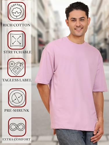 Image of Amazon Brand - Anarva Men's Oversized Cotton T-Shirt | Crew Neck | Half Sleeve | Solid Casual Tee