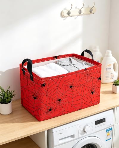 Image of Essme Rectangular Spider Basket,Kids Storage Bins Organizer with Handles for Farm Room Decor, Gift Basket,Shelf Basket.(Red Spider)
