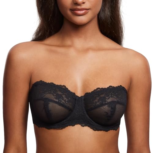 DOBREVA Unlined Lace Strapless Bra Sexy See Through Plus Size Convertible Underwire Bras2