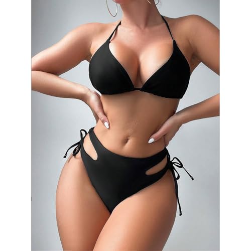 Image of Sexybody Women's 3 Piece Swimsuit Halter String Bikini Tie Side Mesh Short Sleeve Bathing Suits