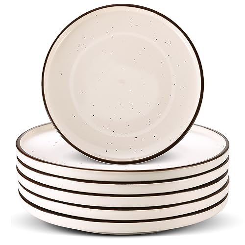 Set 4 Piatti Piani In Ceramica 17,8 Cm – Bianco Con Bordo Nero – Lavabili In Lavastoviglie E Microonde