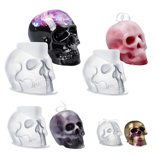 LETS RESIN 3D Skull Resin Molds 4 Sizes Set of Skull Silicone Molds for Epoxy Resin Candle Wax Soap Clay Key Chain Casting Ideal Halloween Home Decoration and Gifts