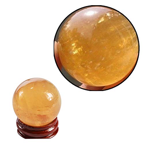Wixine 1Pcs 40mm Yellow Natural Citrine Quartz Crystal Sphere Ball Healing Gemstone