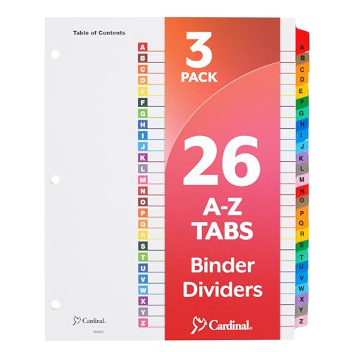 Cardinal Binder Dividers, A-Z Tabs, 3 Pack, Customizable Table of Contents Page, Reversible...