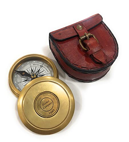 image for NauticalMart Antique Brass Compass Robert Frost Poem Engraved Compass 