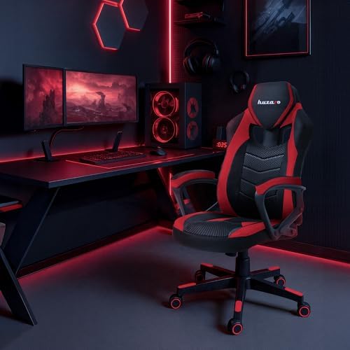 2. Bild von huzaro Force 2.5 Red Mesh | Gaming Stuhl Bürostuhl Computerstuhl PC Chair Ergonomischer | Zocker Gamer | Höhenverstellbar drehbar mit Wippfunktion | bis 140 kg belastbar | Stoff | Schwarz Rot